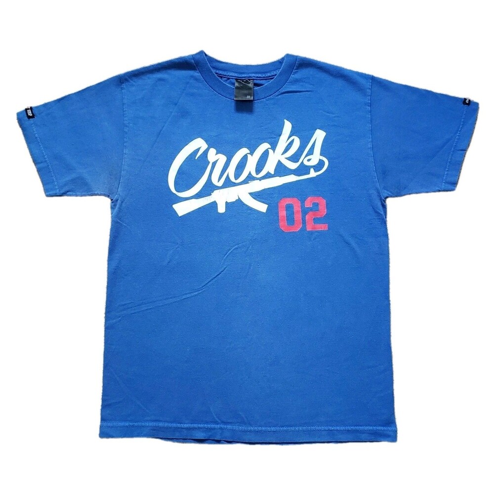 Vintage Y2K Crooks And Castles Ak-47 Size Medium Mens Royal Blue T-Shirt
